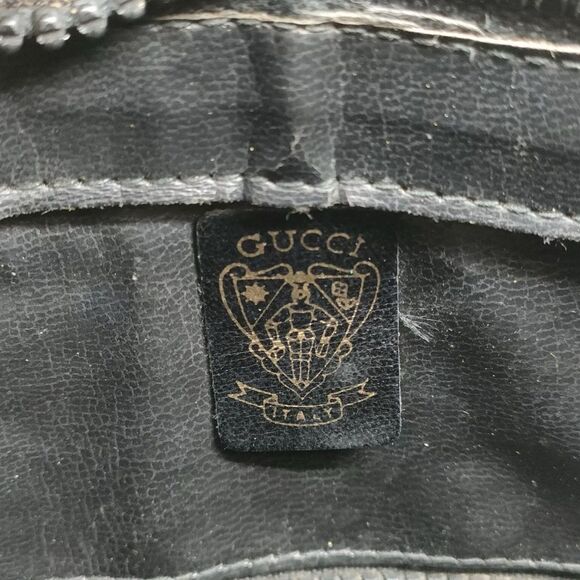 Auth Old Vintage Gucci Black Polished Leather Sherry Line Web Shoulder Bag - Picture 7 of 9